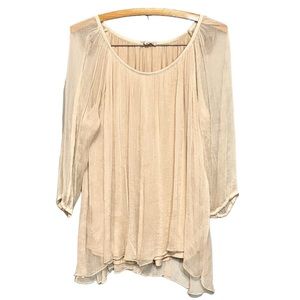 BELLAMBIA Made in Italy 100% Silk Boho Chic Peasant Blouse SZ S